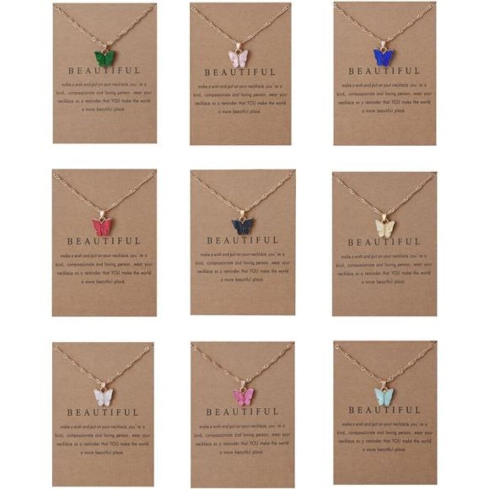 Rrdaily 9 Pcs Dainty Colorful Butterfly Pendant Necklace Set for Women,Bohemian